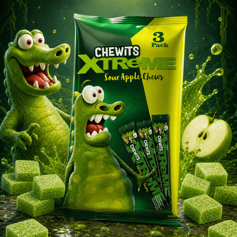 Chewits XTREME Extremely Sour Apple Chews Multipack (3x34g)