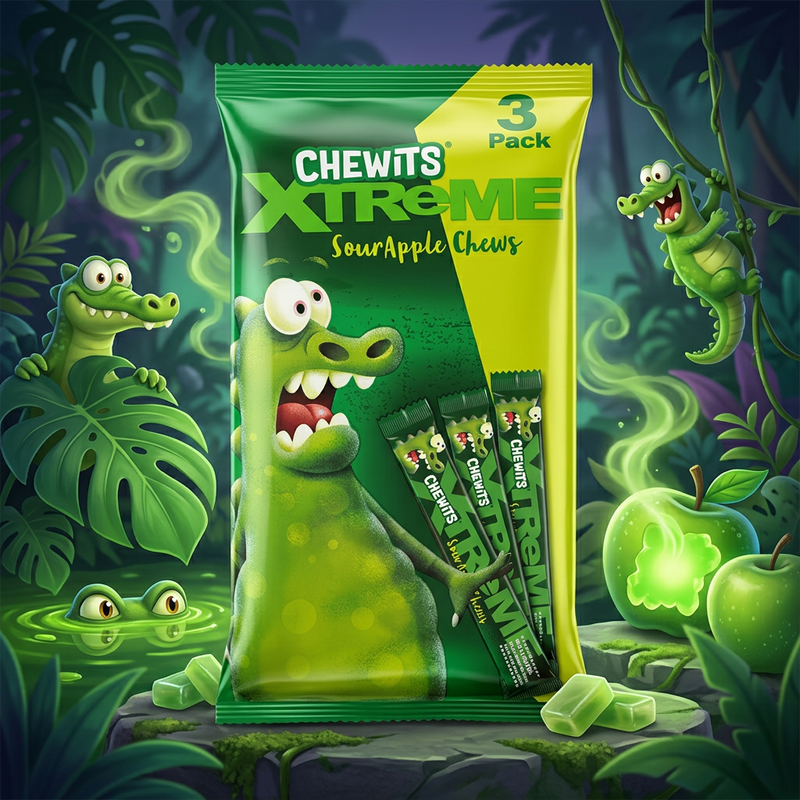 Chewits XTREME Extremely Sour Apple Chews Multipack (3x34g)