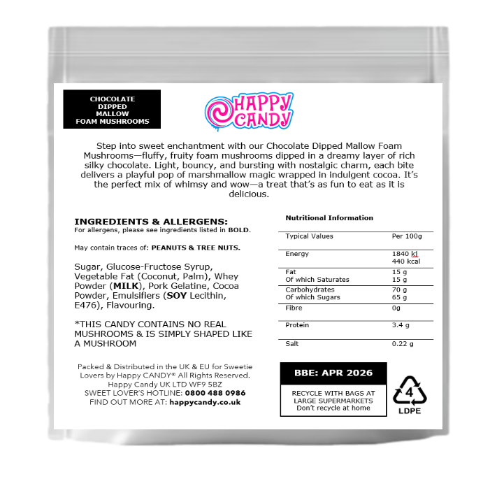 Chocolate Dipped Mallow Foam Mushrooms - Happy Candy UK LTD