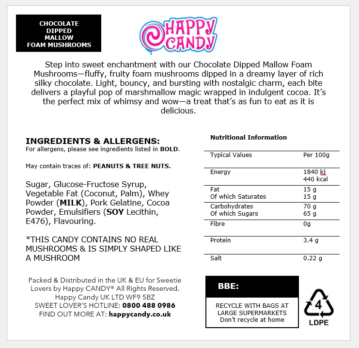 Chocolate Dipped Mallow Foam Mushrooms - Happy Candy UK LTD