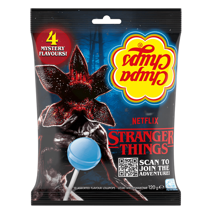 Chupa Chups STRANGER THINGS 4 Flavours Lollipops Share Bag 120g - Happy Candy UK LTD