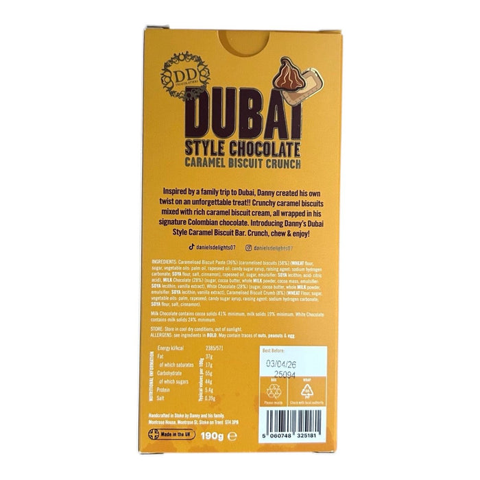 DD Chocolatiers DUBAI Style Milk Chocolate Bar 190g - Happy Candy UK LTD