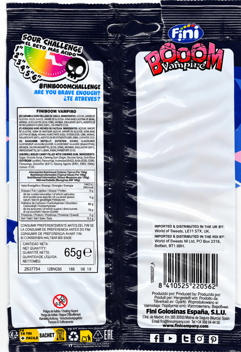 Fini Booom Vampire Extra Sour Candy and Gum Bag 65g