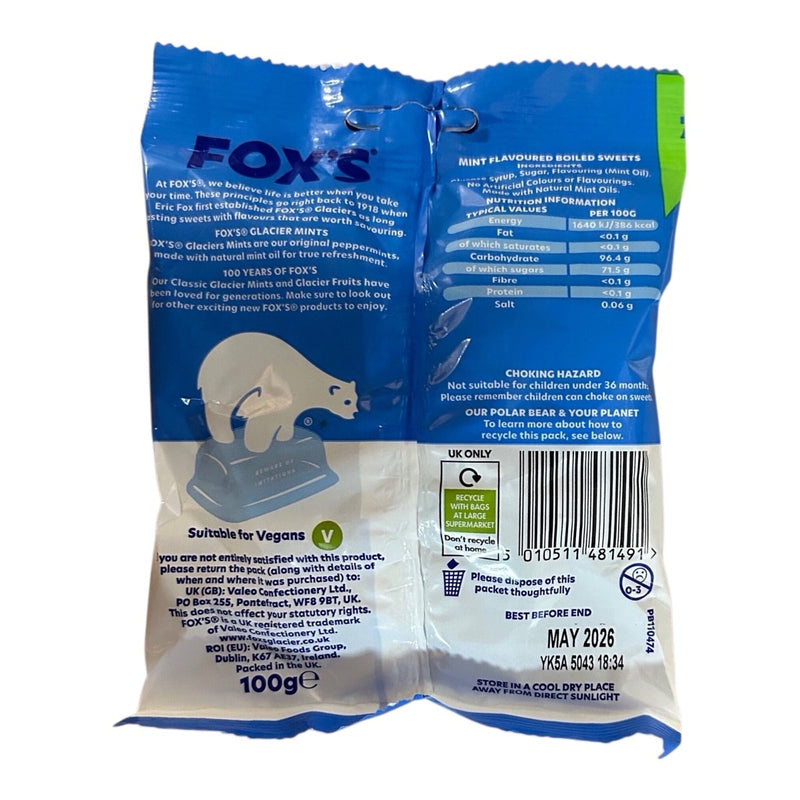 Fox's Glacier Mints Share Bag 100g - Happy Candy UK LTD