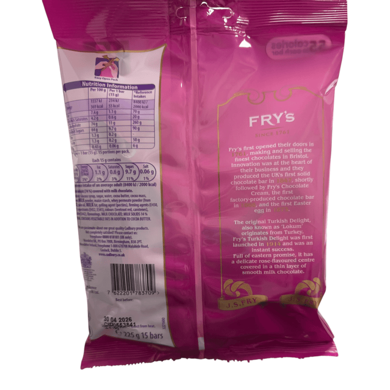 Fry's Turkish Delight Mini Bars Chocolate 15 Pack Multipack 225g