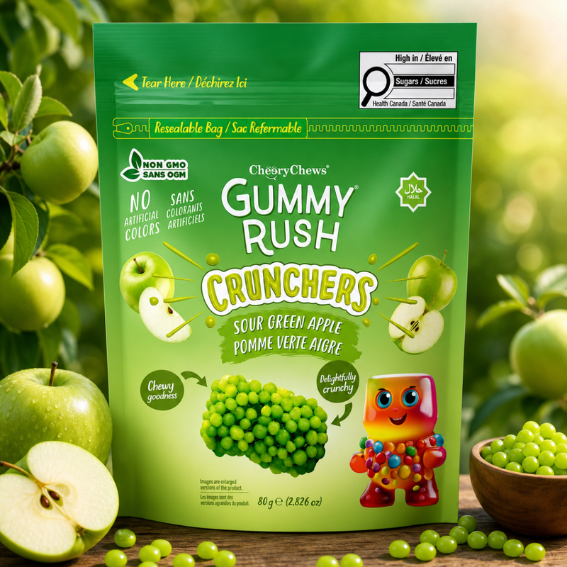 Gummy Rush Crunchers Sour Apple Flavour Pouch 80g
