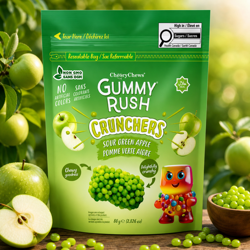 Gummy Rush Crunchers Sour Apple Flavour Pouch 80g