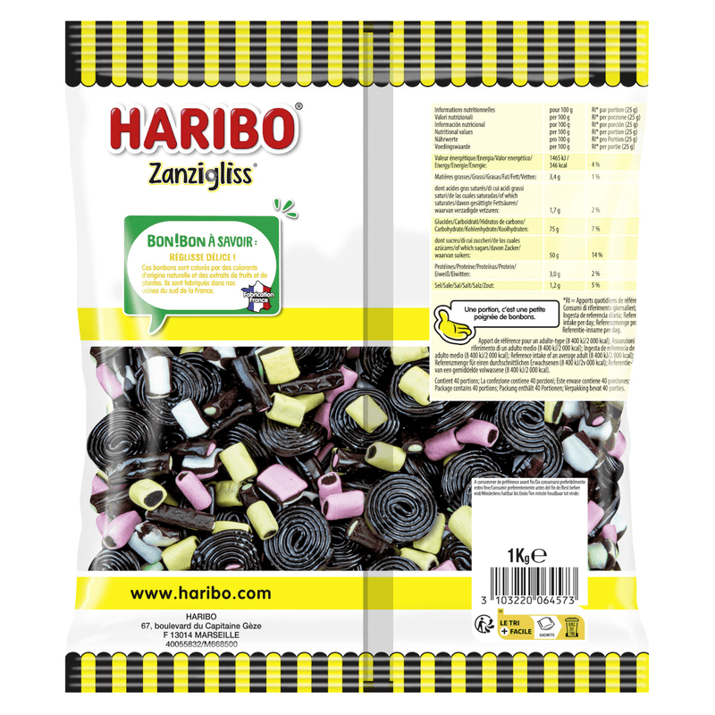 Haribo International ZANZIGLISS Liquorice 1KG Maxi Pack (FRANCE) - Happy Candy UK LTD
