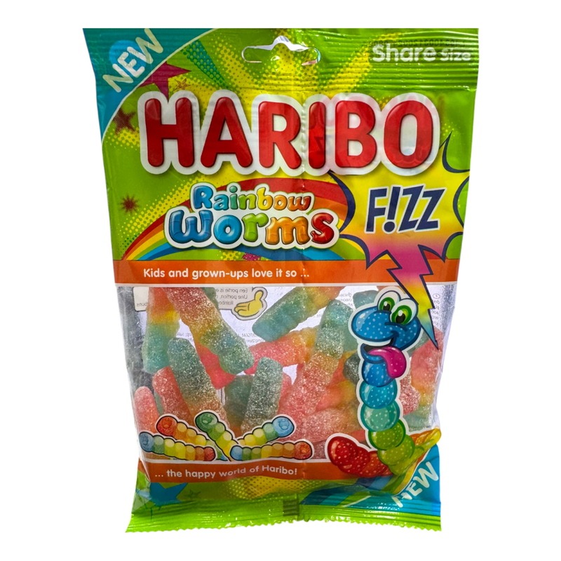 Haribo Rainbow Worms FIZZ Sweets Share Bag (IMPORT) 200g