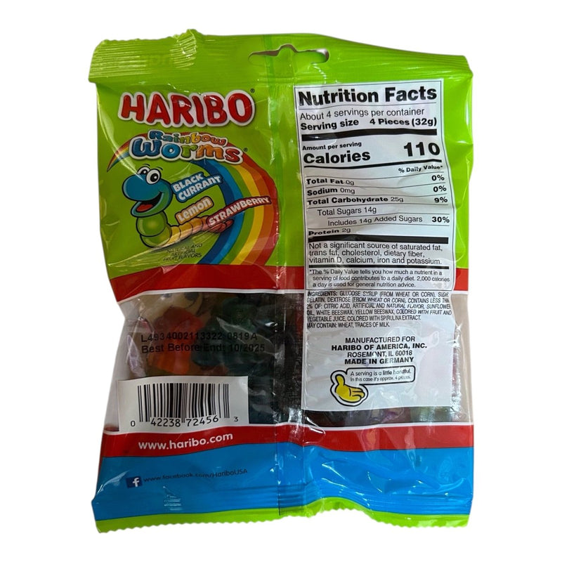 Haribo Rainbow Worms Share Bag (USA) 142g - Happy Candy UK LTD