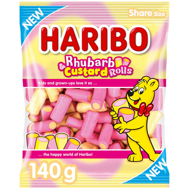 Haribo Rhubarb & Custard Rolls Share Bag 140g — Happy Candy UK LTD