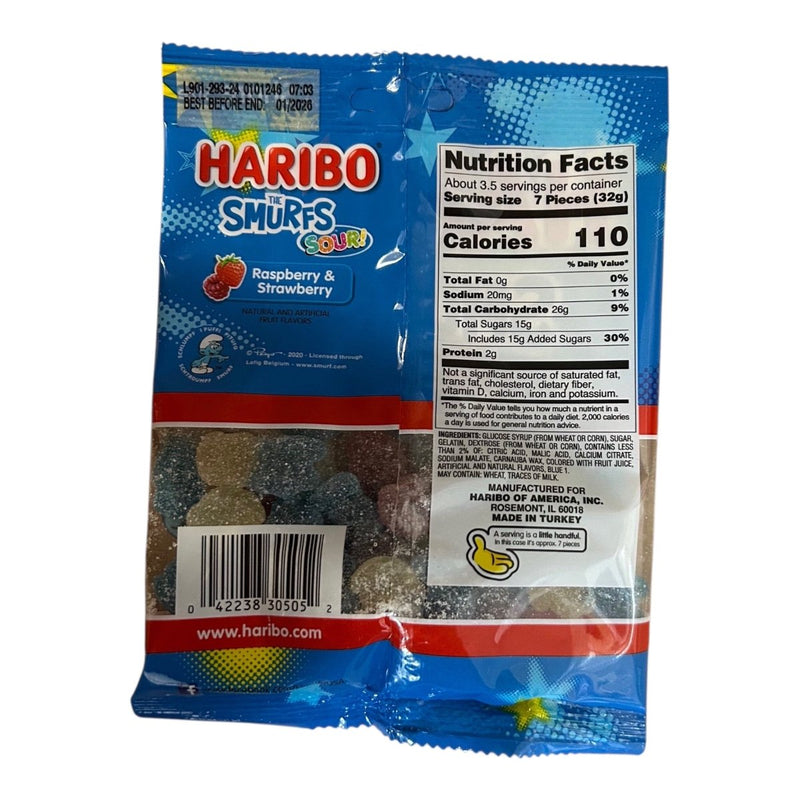 Haribo Sour Smurfs Share Bag (USA) 113g - Happy Candy UK LTD