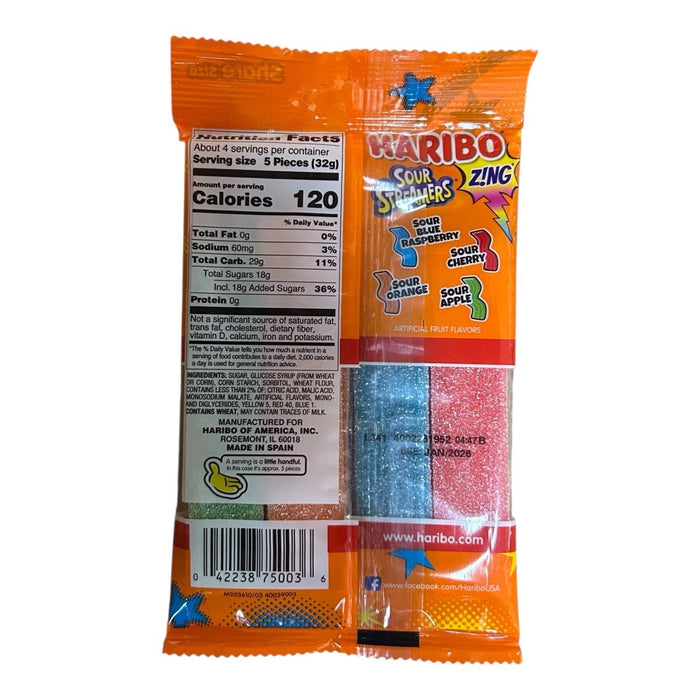 Haribo Sour Streamers Share Bag (USA) 127g - Happy Candy UK LTD