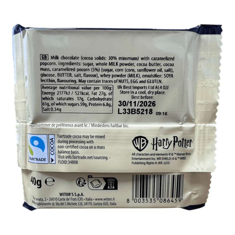 Harry Potter Milk Chocolate Caramel Popcorn Bar 40g
