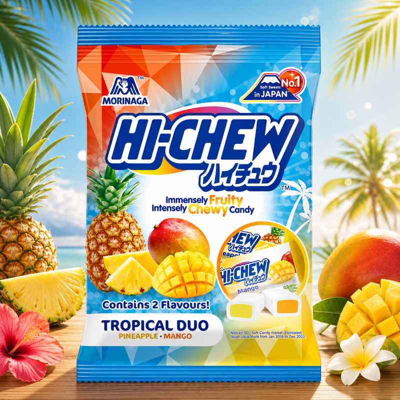 Hi-Chew Tropical Duo Mix Chewy Candy Bag 80g