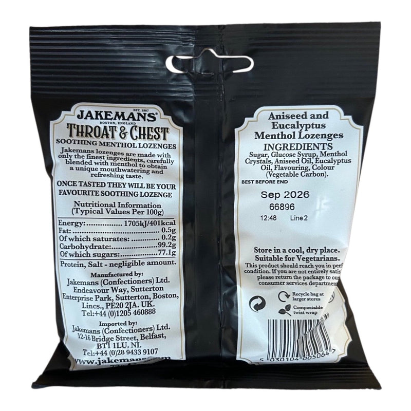 Jakemans Throat & Chest Soothing Menthol Lozenges 73g - Happy Candy UK LTD