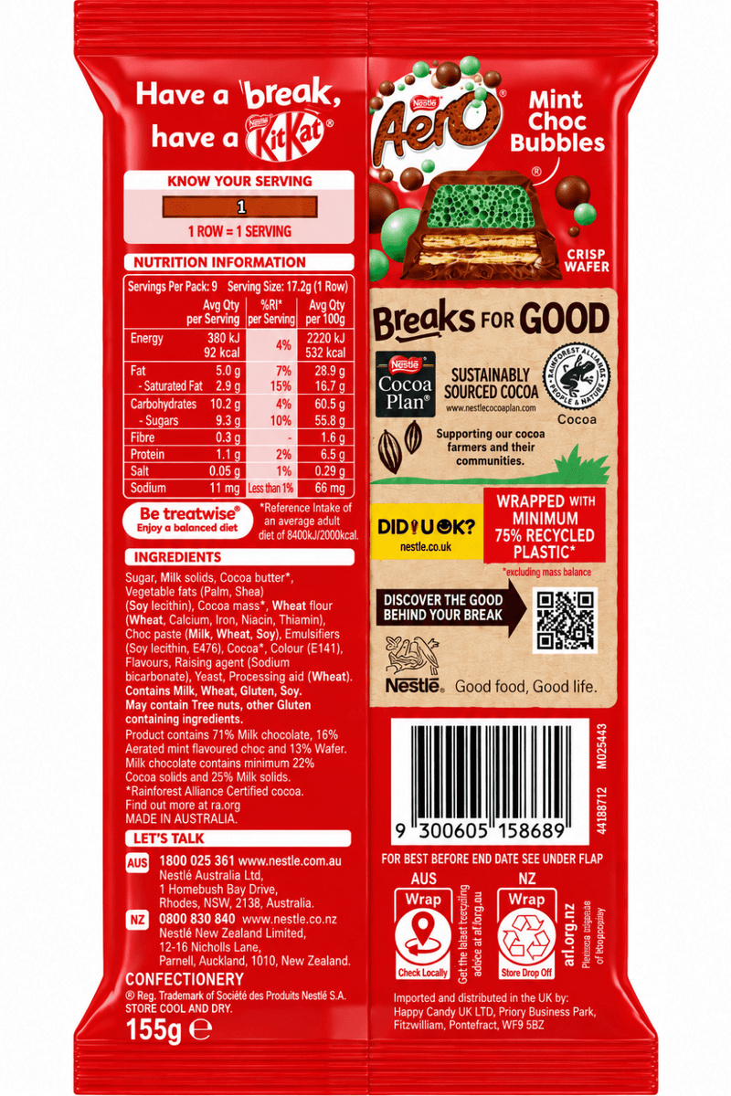 Kit Kat Aero Mint Milk Chocolate Block (AUSTRALIA) 155g