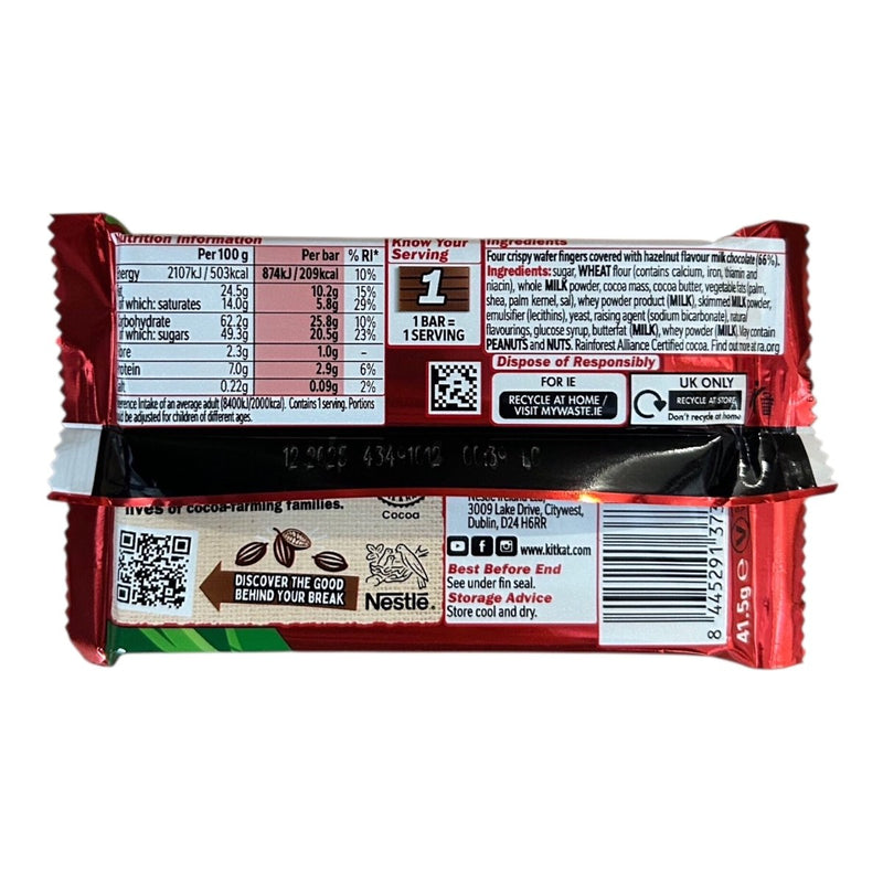 Kit Kat Hazelnut 4 Finger Chocolate Bar 41.5g - Happy Candy UK LTD