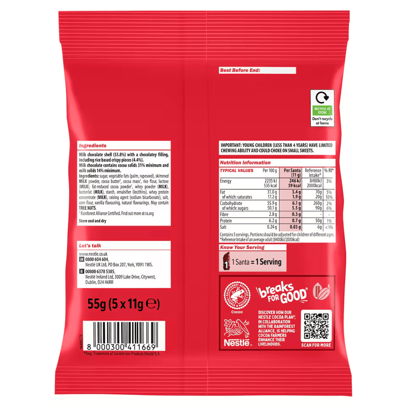 Kit Kat Santa Milk Chocolate Sharing Bag (5x11g) 55G