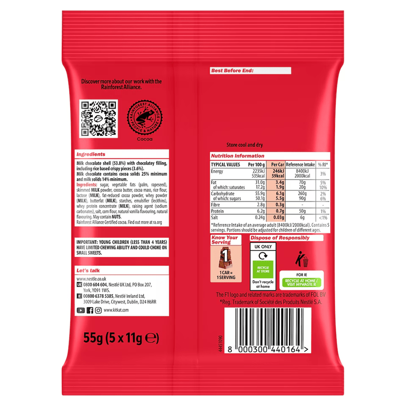 KitKat Formula 1 (F1) Chocolate Car Figure 5 Pack Multipack BULK BOX (12x55g)