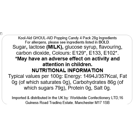 Kool - Aid GHOUL - AID HALLOWEEN Popping Candy 4 Pack 28g - Happy Candy UK LTD