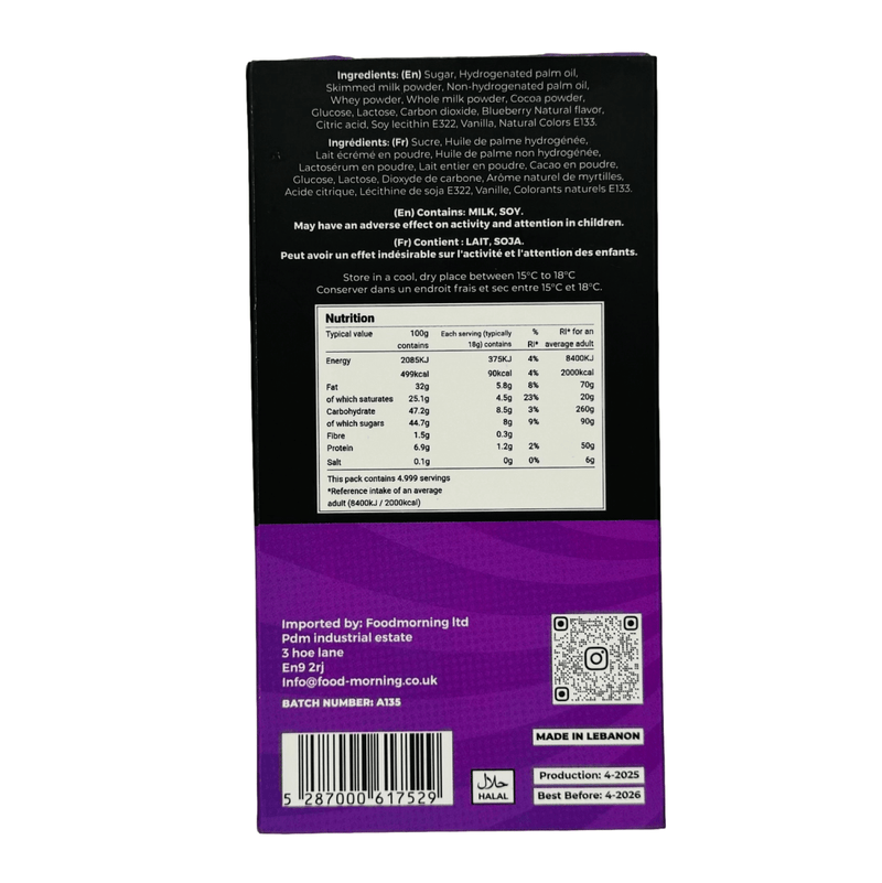 LE PROFESSEUR Milk Chocolate Bar SOUR BLUEBERRY POPPING CANDY(IMPORT) 90g - Happy Candy UK LTD