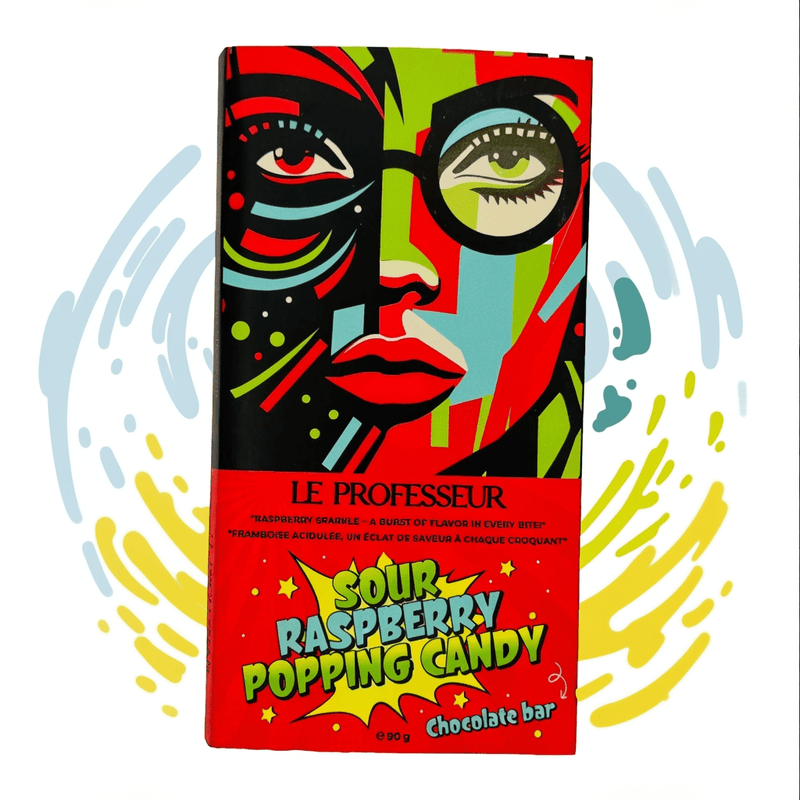 LE PROFESSEUR Milk Chocolate Bar SOUR RASPBERRY POPPING CANDY(IMPORT) 90g - Happy Candy UK LTD