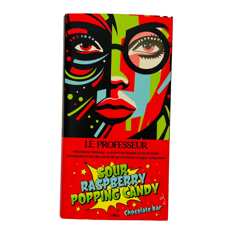 LE PROFESSEUR Milk Chocolate Bar SOUR RASPBERRY POPPING CANDY(IMPORT) 90g - Happy Candy UK LTD