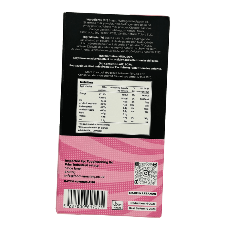 LE PROFESSEUR White Chocolate Bar BUBBLEGUM POPPING CANDY(IMPORT) 90g - Happy Candy UK LTD