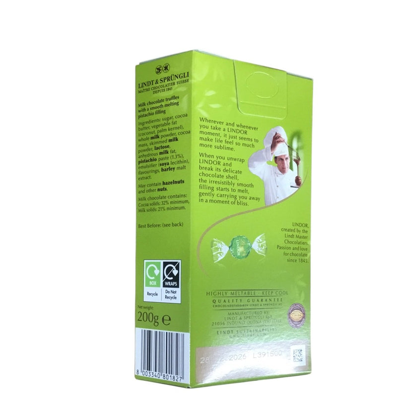 Lindt Lindor PISTACHIO Chocolate Truffles Gift Box 200g - Happy Candy UK LTD