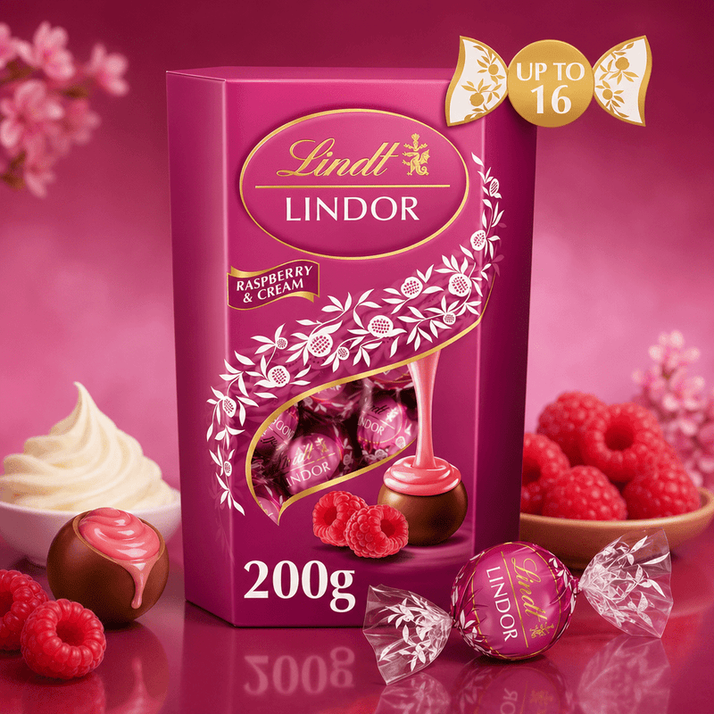 Lindt Lindor Raspberry & Cream Milk Chocolate Truffles Box 200g