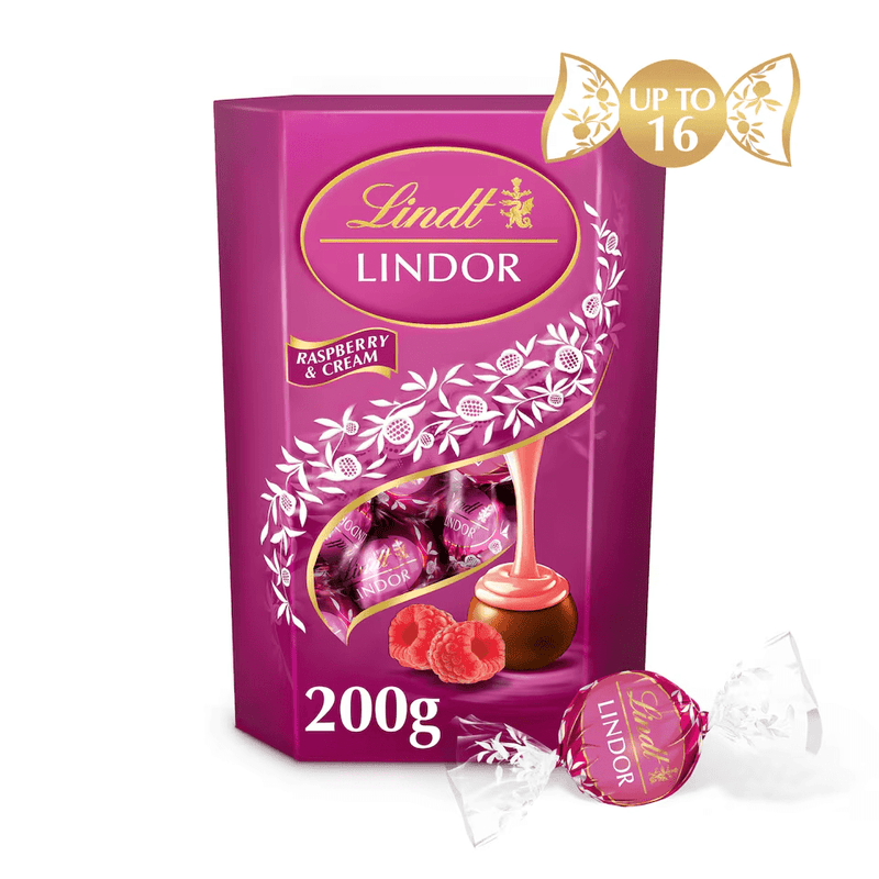 Lindt Lindor Raspberry & Cream Milk Chocolate Truffles Box 200g