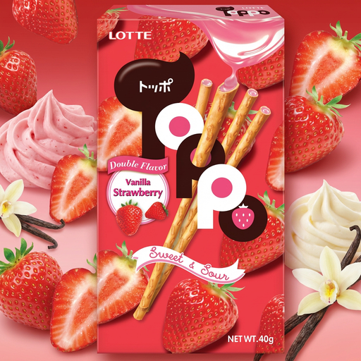 Lotte Toppo Vanilla Strawberry Filled Pretzel Sticks 40g
