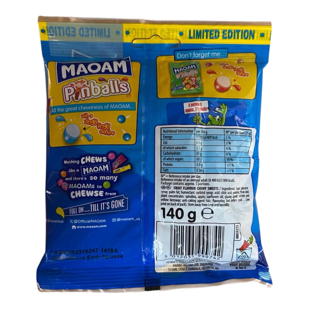 Maoam Pinballs Blue Share Bag 140g Limited Edition — Happy Candy UK LTD