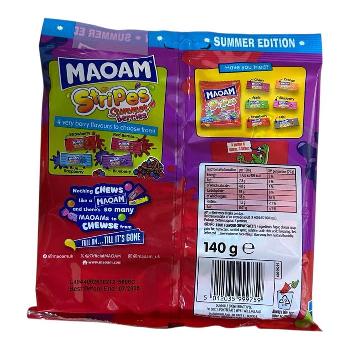 Maoam Stripes SUMMER BERRIES LIMITED EDITION Share Bag 140g - Happy Candy UK LTD