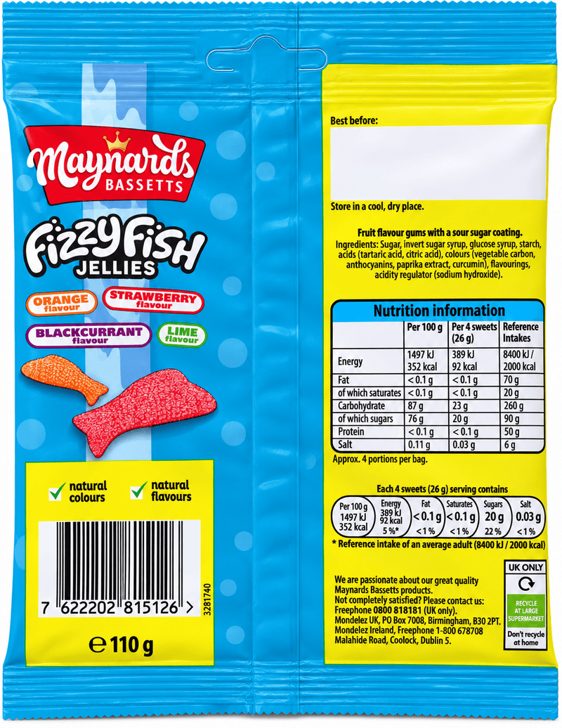 Maynards Bassetts Fizzy Fish Share Bag 110g