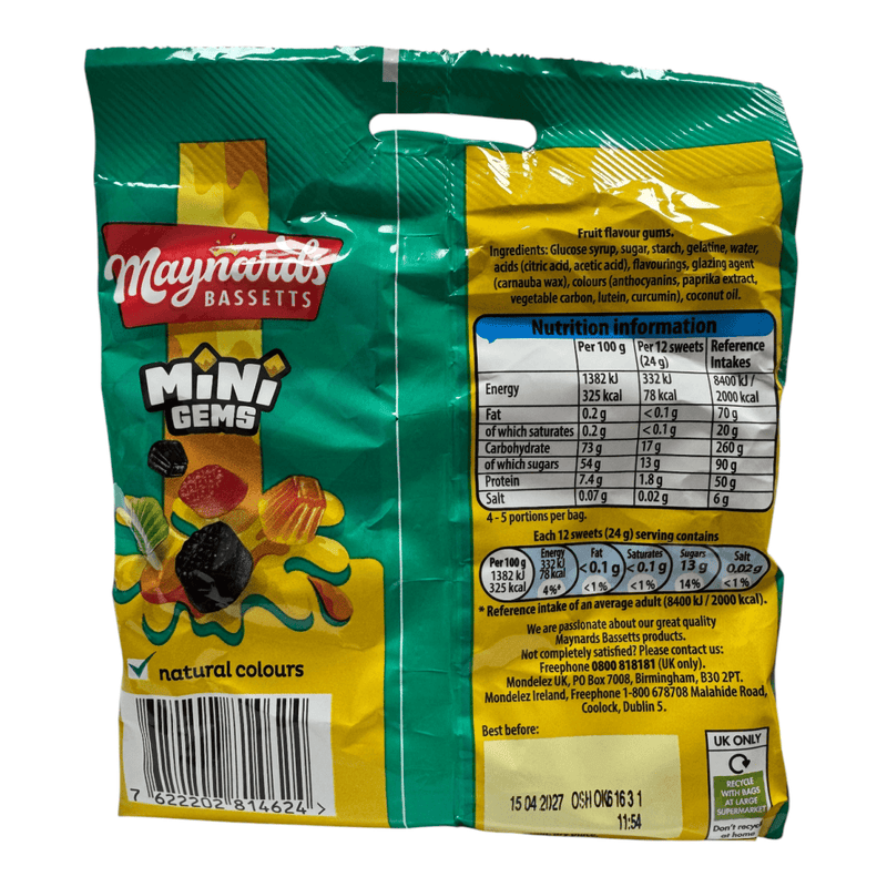 Maynards Bassetts Mini Gems Candy Bag 110g