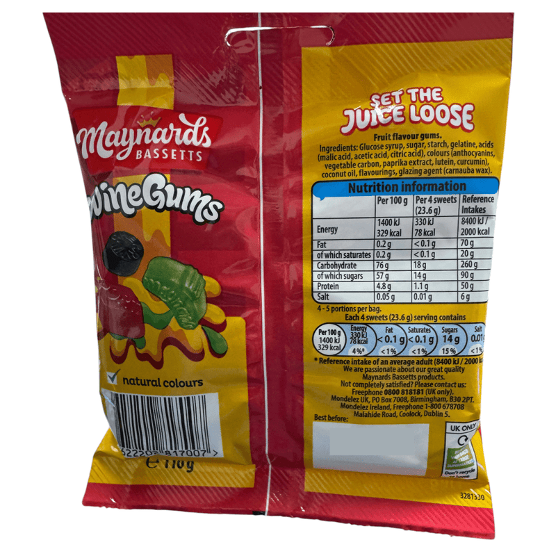Maynards Bassetts Wine Gums Candy Bag 110g