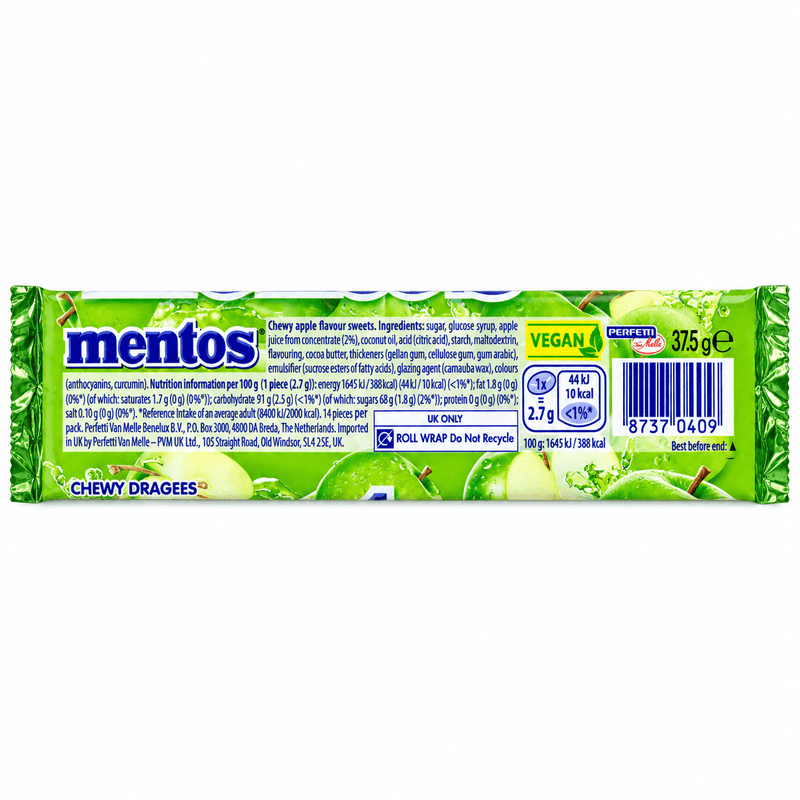 Mentos GREEN APPLE Chewy Dragees Roll 37.5g