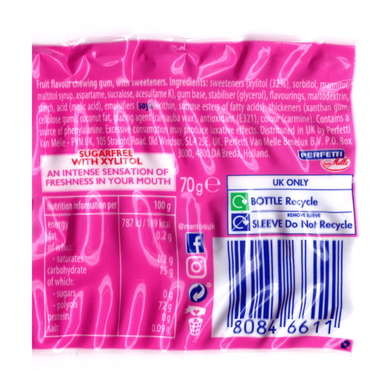 Mentos Pure Fresh BUBBLE FRESH Sugar Free Chewing Gum 35 Piece Tub 70g