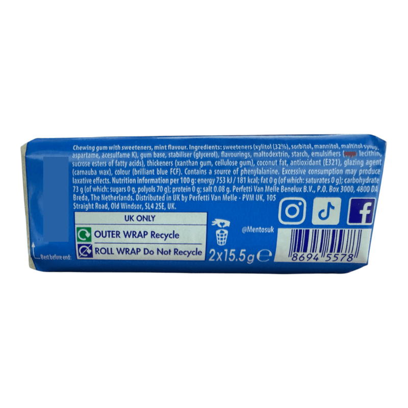 Mentos Pure Fresh MINT Sugar Free Chewing Gum 16 Piece (2X15g)