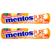 Mentos Pure Fresh TROPICAL Sugar Free Chewing Gum 16 Piece (2X15g)