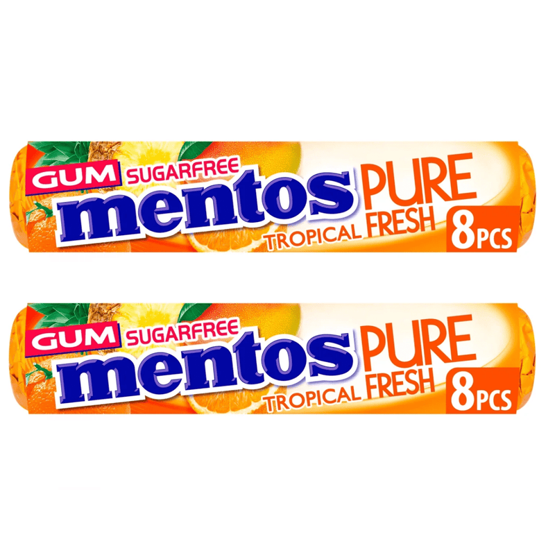 Mentos Pure Fresh TROPICAL Sugar Free Chewing Gum 16 Piece (2X15g)