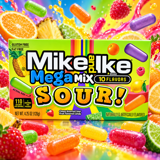 Mike And Ike Mega Mix Sour 10 Flavour Theatre Box 120g