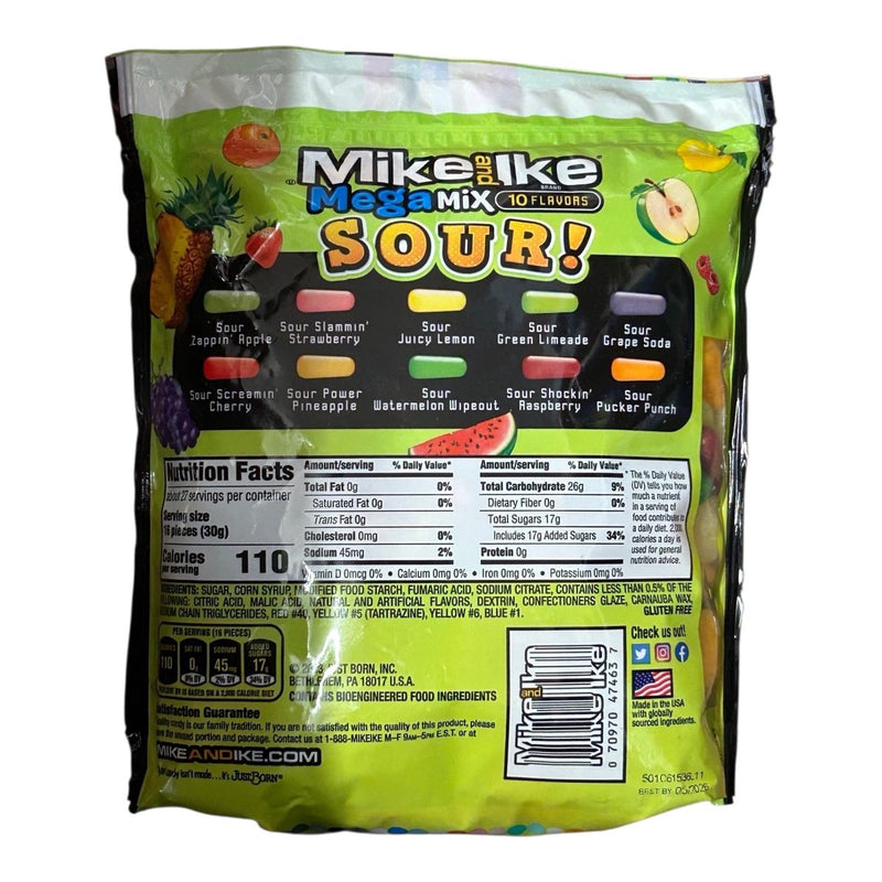 Mike and Ike Mega Mix Sour Huge Family Share Bag (USA) 816g - Happy Candy UK LTD