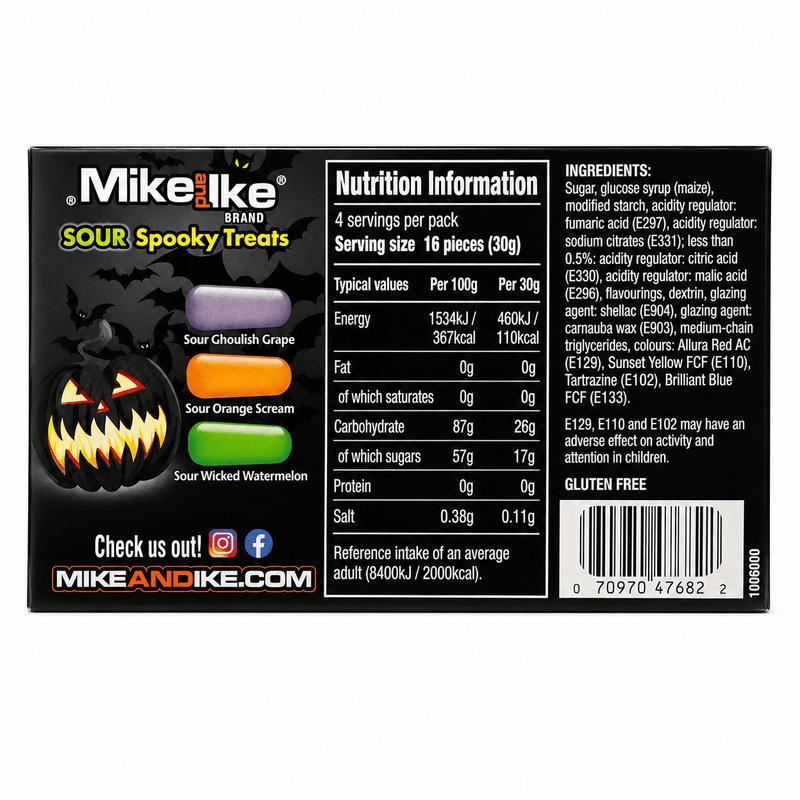 Mike and Ike SOUR SPOOKY TREATS Halloween Edition 120g