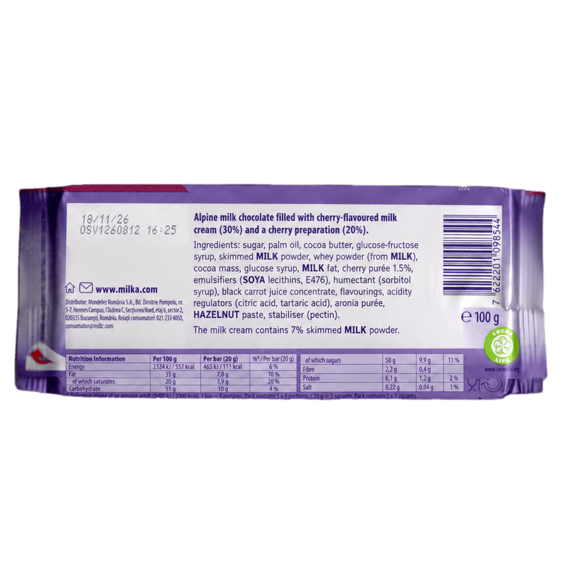 Milka Cherry Creme Milk Chocolate Sharing Bar 100g