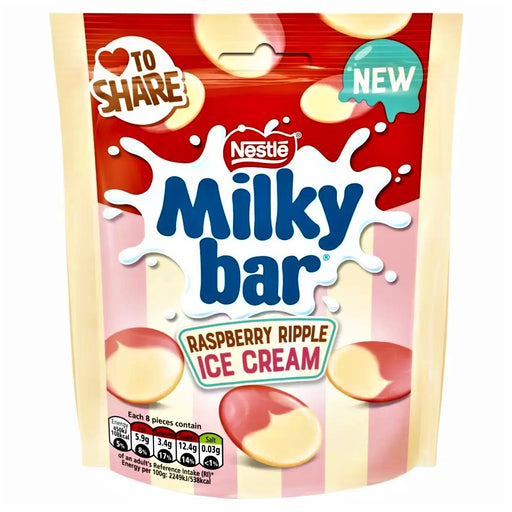 Milkybar Buttons White Chocolate Raspberry Ripple Sharing Bag 86g - Happy Candy UK LTD