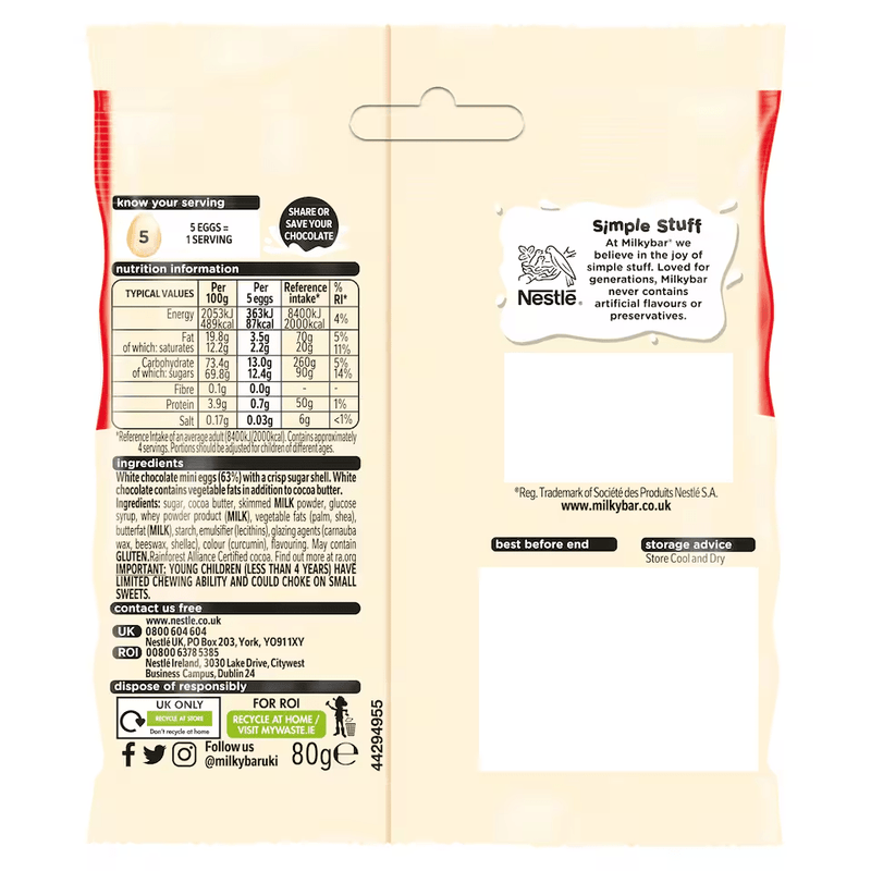 Milkybar White Chocolate Mini Eggs 80g