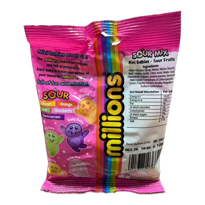 Millions Mini Jelly Babies Sour Mix Bag 100g